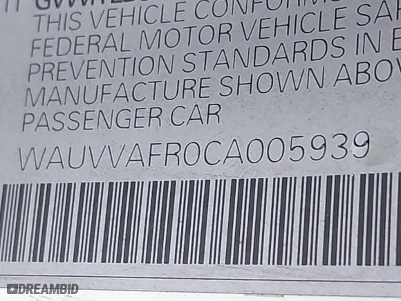 2012 Audi S5 Prestige with VIN WAUVVAFR0CA005939, listed as a IAAI auction lot 41689361 with 161,991 mi miles. Bid and sale history available at carsss.com. Image 9.