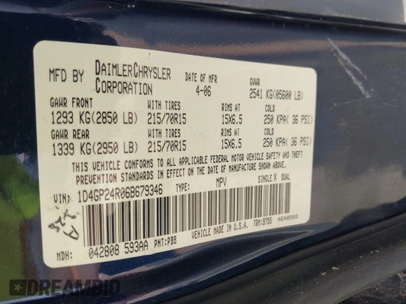 2006 Dodge Grand Caravan SE with VIN 1D4GP24R06B679346, listed as a IAAI auction lot 42382484 with 189,839 mi miles and . Bid and sale history available at DreamBid. Image 9.