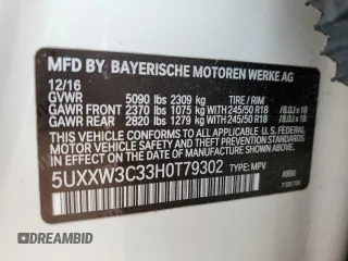 2017 BMW X4 xDrive28i with VIN 5UXXW3C33H0T79302, listed as a Copart auction lot 54835373 with 73,615 mi miles. Bid and sale history available at carsss.com. Image 14.