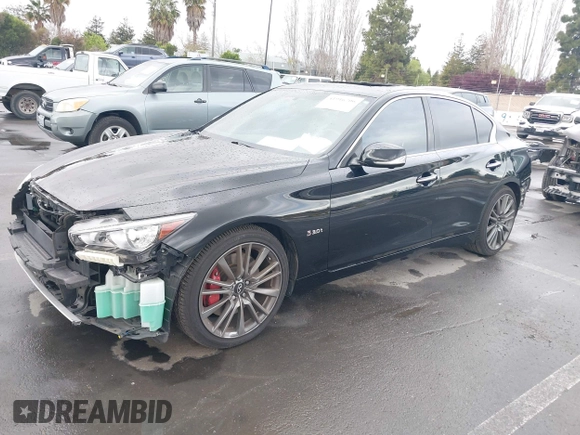 2020 Infiniti Q50 Red Sport 400 with VIN JN1FV7AP2LM630067, listed as a IAAI auction lot 41916706 with 38,786 mi miles and . Bid and sale history available at carsss.com. Image 20.