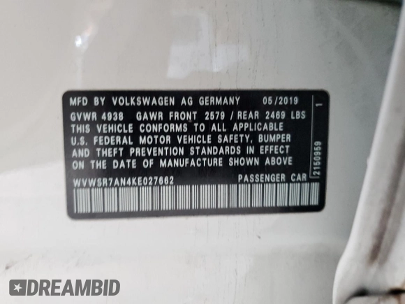 2019 Volkswagen Arteon SEL R-Line z VIN WVWSR7AN4KE027662, wystawiony jako Copart lot #54977374 z przebiegiem 47 177 mil mil oraz Szkoda całkowita • Salvage title. Historia ofert i sprzedaży dostępna na DreamBid. Obrazek 13.