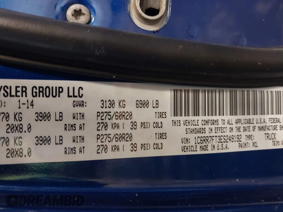 2014 Ram 1500 Express with VIN 1C6RR7FT3ES249192, listed as a IAAI auction lot 41576163 with 166,041 mi miles. Bid and sale history available at carsss.com. Image 9.