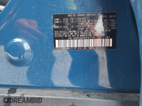2024 Subaru Outback Wilderness с VIN 4S4BTGUD3R3151718, выставлен на аукционе IAAI как лот 42083744 с пробегом 32 847 миль миль и . История ставок и продаж доступна на DreamBid. Изображение 9.