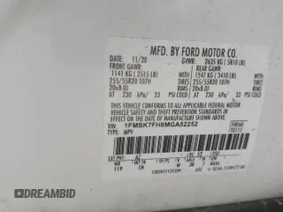 2021 Ford Explorer Limited with VIN 1FMSK7FH8MGA52252, listed as a Copart auction lot 52194755 with 59,484 mi miles and Salvage Title. Bid and sale history available at carsss.com. Image 14.