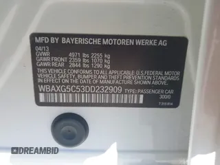 2013 BMW 5 Series 528i with VIN WBAXG5C53DD232909, listed as a IAAI auction lot 41620696 with 181,375 mi miles and . Bid and sale history available at carsss.com. Image 9.