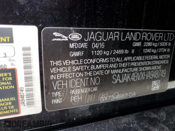 2017 Jaguar XE 35t Prestige with VIN SAJAK4BVXHA948749, listed as a Copart auction lot 68184864 with 59,695 mi miles and Salvage Title. Bid and sale history available at carsss.com. Image 13.