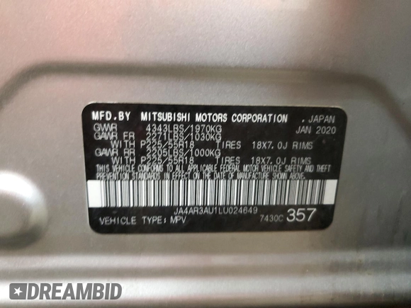 2020 Mitsubishi Outlander Sport ES 2.0 with VIN JA4AR3AU1LU024649, listed as a Copart auction lot 54985005 with 83,859 mi miles and Salvage Title. Bid and sale history available at carsss.com. Image 13.