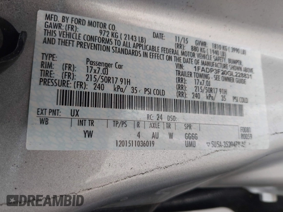 2016 Ford Focus SE with VIN 1FADP3F20GL228831, listed as a IAAI auction lot 42115033 with 106,975 mi miles. Bid and sale history available at carsss.com. Image 9.
