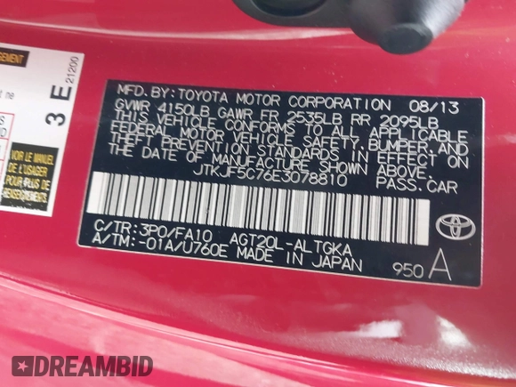 2014 Scion tC z VIN JTKJF5C76E3078810, wystawiony jako IAAI lot #41638613 z przebiegiem 76 648 mil mil oraz . Historia ofert i sprzedaży dostępna na DreamBid. Obrazek 9.