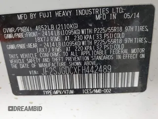 2015 Subaru Forester 2.0XT Premium with VIN JF2SJGDCXFH442489, listed as a IAAI auction lot 41117128 with 109,930 mi miles. Bid and sale history available at carsss.com. Image 9.