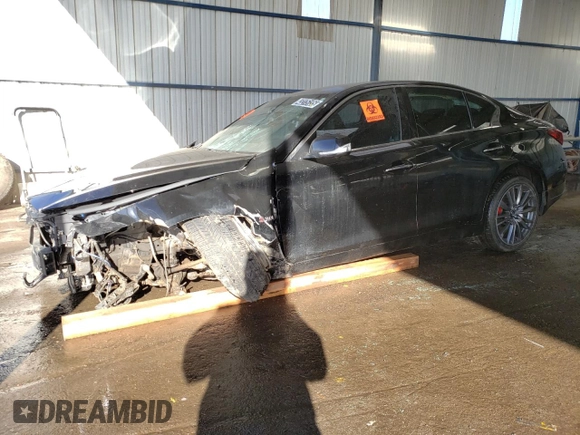 2018 Infiniti Q50 Red Sport 400 with VIN JN1FV7AR8JM480707, listed as a Copart auction lot 48169945 with 98,449 mi miles and Salvage Title. Bid and sale history available at DreamBid. Image 1.