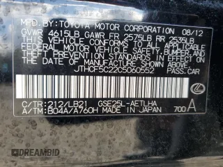 2012 Lexus IS 250 with VIN JTHCF5C22C5060552, listed as a Copart auction lot 48714725 with 138,583 mi miles and Salvage Title. Bid and sale history available at DreamBid. Image 12.