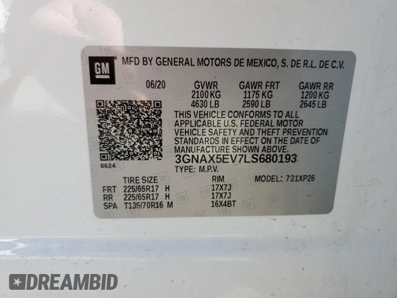 2020 Chevrolet Equinox LS z VIN 3GNAX5EV7LS680193, wystawiony jako Copart lot #45696045 z przebiegiem 66 042 mil mil oraz Szkoda całkowita • Salvage title. Historia ofert i sprzedaży dostępna na DreamBid. Obrazek 13.