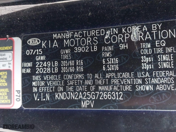 2016 Kia Soul with VIN KNDJN2A25G7266312, listed as a IAAI auction lot 41902430 with 144,959 mi miles. Bid and sale history available at carsss.com. Image 9.