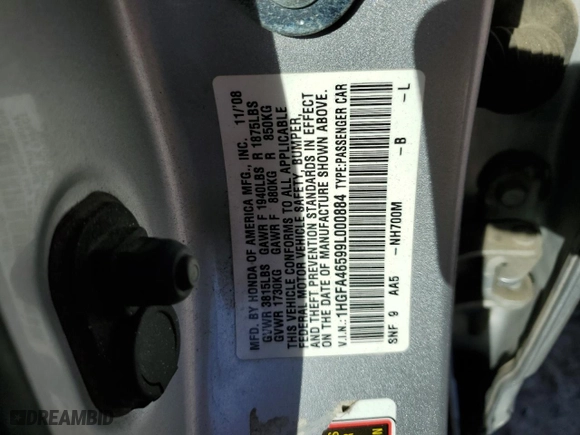 2009 Honda Civic Sdn GX with VIN 1HGFA46599L000884, listed as a Copart auction lot 52988765 with 152,420 mi miles and Clean Title. Bid and sale history available at carsss.com. Image 12.