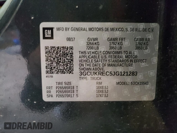 2018 Chevrolet Silverado 1500 LT with VIN 3GCUKREC5JG121283, listed as a Copart auction lot 49836155 with 95,838 mi miles and Salvage Title. Bid and sale history available at DreamBid. Image 14.