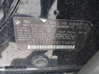 2011 BMW 7 Series 750Li с VIN WBAKB8C57BCY64762, выставлен на аукционе IAAI как лот 42521989 с пробегом 121 926 миль миль и . История ставок и продаж доступна на DreamBid. Изображение 9.