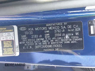 2021 Kia Forte FE with VIN 3KPF24AD6ME290691, listed as a IAAI auction lot 41676149 with 54,801 mi miles. Bid and sale history available at carsss.com. Image 9.