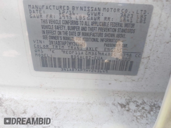 2017 Nissan Sentra S with VIN 3N1AB7AP7HY243649, listed as a IAAI auction lot 40386844 with Not Provided miles and . Bid and sale history available at DreamBid. Image 9.