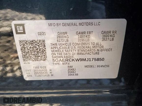 2021 Buick Enclave Premium with VIN 5GAERCKW9MJ175850, listed as a Copart auction lot 45655375 with 71,605 mi miles and Salvage Title. Bid and sale history available at carsss.com. Image 14.