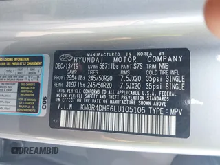 2020 Hyundai Palisade SEL with VIN KM8R4DHE6LU105105, listed as a IAAI auction lot 42552907 with 53,202 mi miles and . Bid and sale history available at DreamBid. Image 9.
