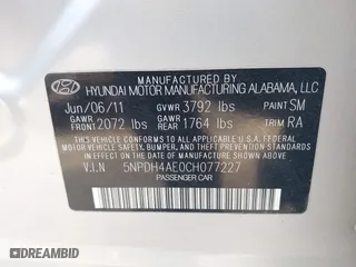 2012 Hyundai Elantra GLS with VIN 5NPDH4AE0CH077227, listed as a IAAI auction lot 41779353 with 112,750 mi miles. Bid and sale history available at carsss.com. Image 9.
