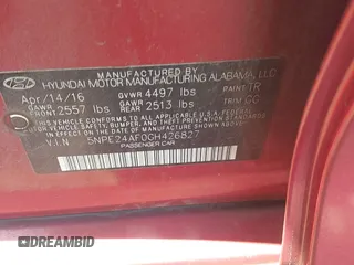 2016 Hyundai Sonata SE with VIN 5NPE24AF0GH426827, listed as a IAAI auction lot 42163411 with 120,294 mi miles and . Bid and sale history available at carsss.com. Image 9.