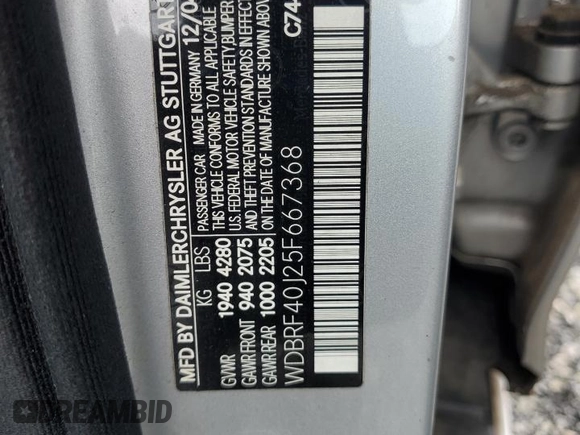 2005 Mercedes-Benz C 230 Kompressor with VIN WDBRF40J25F667368, listed as a Copart auction lot 59930135 with 149,996 mi miles and Salvage title. Bid and sale history available at DreamBid. Image 12.