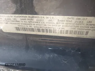 2008 Volkswagen Jetta S z VIN 3VWJM71K88M021296, wystawiony jako IAAI lot #42083787 z przebiegiem 170 777 mil mil oraz . Historia ofert i sprzedaży dostępna na DreamBid. Obrazek 9.