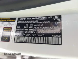 2015 Mercedes-Benz C 300 Luxury with VIN 55SWF4KB5FU039626, listed as a IAAI auction lot 41815854 with 79,311 mi miles and . Bid and sale history available at DreamBid. Image 9.