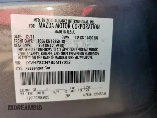 2011 Mazda 6 i Grand Touring with VIN 1YVHZ8CH7B5M17852, listed as a Copart auction lot 60505855 with 226,933 mi miles and Clean title. Bid and sale history available at DreamBid. Image 12.
