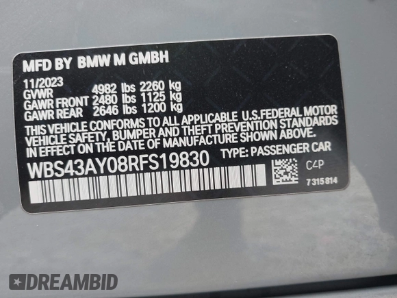 2024 BMW M3 Competition xDrive z VIN WBS43AY08RFS19830, wystawiony jako IAAI lot #41506228 z przebiegiem 10 330 mil mil oraz . Historia ofert i sprzedaży dostępna na DreamBid. Obrazek 9.