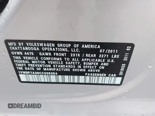 2012 Volkswagen Passat SE with VIN 1VWBP7A36CC005354, listed as a IAAI auction lot 41926270 with 155,493 mi miles. Bid and sale history available at carsss.com. Image 9.