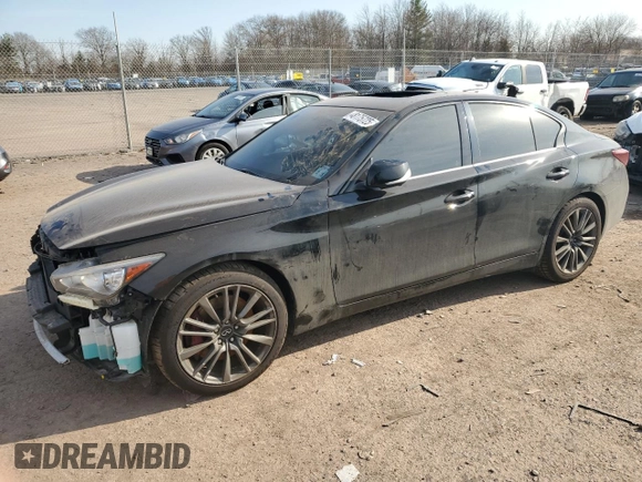 2020 Infiniti Q50 Red Sport 400 with VIN JN1FV7AR9LM660491, listed as a Copart auction lot 48175725 with 39,540 mi miles and Salvage Title. Bid and sale history available at carsss.com. Image 1.
