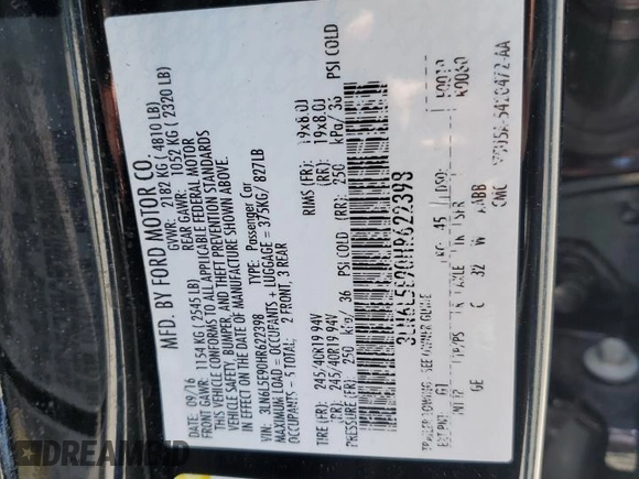 2017 Lincoln MKZ Reserve with VIN 3LN6L5E90HR622398, listed as a Copart auction lot 61907915 with Not provided miles and Salvage title. Bid and sale history available at DreamBid. Image 12.