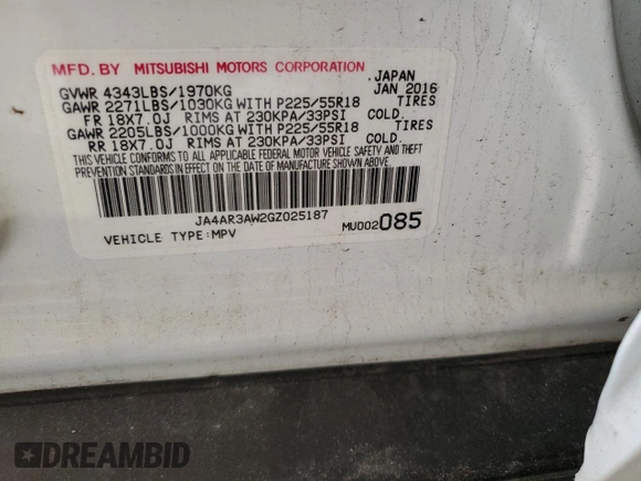 2016 Mitsubishi Outlander Sport 2.4 ES with VIN JA4AR3AW2GZ025187, listed as a Copart auction lot 48677975 with 133,172 mi miles and Salvage Title. Bid and sale history available at carsss.com. Image 15.