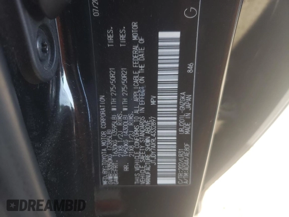 2020 Lexus LX 570 with VIN JTJDY7AX9L4332897, listed as a Copart auction lot 71180324 with 42,878 mi miles and Salvage title. Bid and sale history available at DreamBid. Image 13.