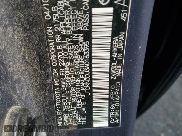 2010 Toyota Prius II with VIN JTDKN3DU3A0163395, listed as a Copart auction lot 54428835 with 197,679 mi miles and Clean Title. Bid and sale history available at carsss.com. Image 12.