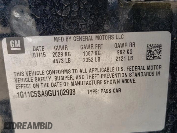 2016 Chevrolet Malibu Limited LT with VIN 1G11C5SA9GU102908, listed as a Copart auction lot 57293054 with 119,955 mi miles and Salvage Title. Bid and sale history available at carsss.com. Image 12.