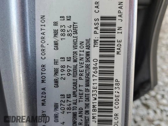 2014 Mazda 3 S Grand Touring with VIN JM1BM1W33E1176840, listed as a Copart auction lot 52888225 with 101,861 mi miles and Salvage Title. Bid and sale history available at DreamBid. Image 12.