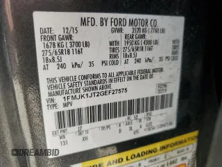 2016 Ford Expedition Max XLT z VIN 1FMJK1JT2GEF27575, wystawiony jako Copart lot #56118925 z przebiegiem 156 298 mil mil oraz Szkoda całkowita • Salvage title. Historia ofert i sprzedaży dostępna na DreamBid. Obrazek 12.