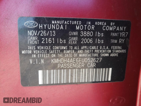 2014 Hyundai Elantra SE z VIN KMHDH4AE6EU052627, wystawiony jako Copart lot #49247275 z przebiegiem 133 647 mil mil oraz Szkoda całkowita • Salvage title. Historia ofert i sprzedaży dostępna na DreamBid. Obrazek 13.