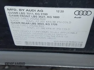 2021 Audi e-tron Premium with VIN WA1AAAGE3MB021535, listed as a IAAI auction lot 41146496 with 53,293 mi miles. Bid and sale history available at carsss.com. Image 9.