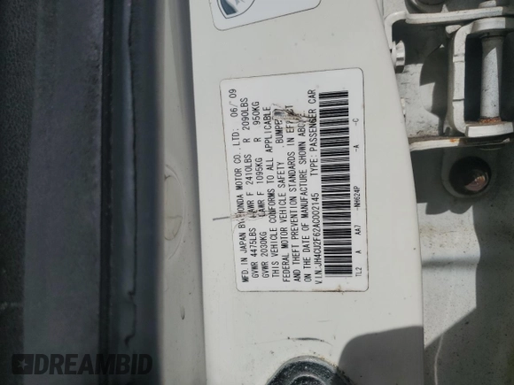 2010 Acura TSX with VIN JH4CU2F62AC002145, listed as a Copart auction lot 58056325 with 181,660 mi miles and Salvage title. Bid and sale history available at DreamBid. Image 12.