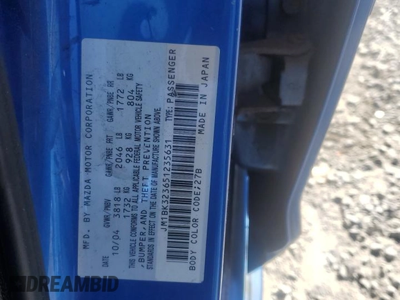 2005 Mazda 3 s with VIN JM1BK323651235631, listed as a Copart auction lot 47017205 with Not Provided miles and Salvage Title. Bid and sale history available at carsss.com. Image 13.