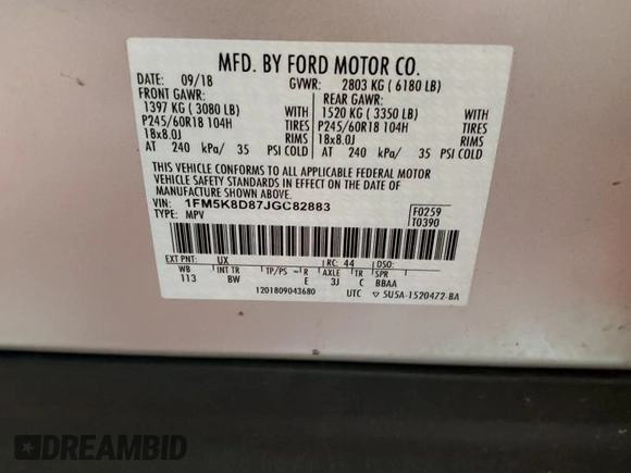 2018 Ford Explorer XLT with VIN 1FM5K8D87JGC82883, listed as a Copart auction lot 87643385 with 61,656 mi miles and Salvage Title. Bid and sale history available at carsss.com. Image 14.