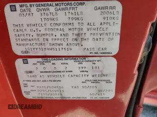 1987 Chevrolet Corvette with VIN 1G1YY3189H5117519, listed as a Copart auction lot 41817475 with 56,498 mi miles and Salvage Title. Bid and sale history available at carsss.com. Image 12.
