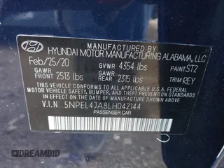 2020 Hyundai Sonata SEL z VIN 5NPEL4JA8LH042144, wystawiony jako IAAI lot #41543947 z przebiegiem 62 202 mil mil oraz . Historia ofert i sprzedaży dostępna na DreamBid. Obrazek 9.