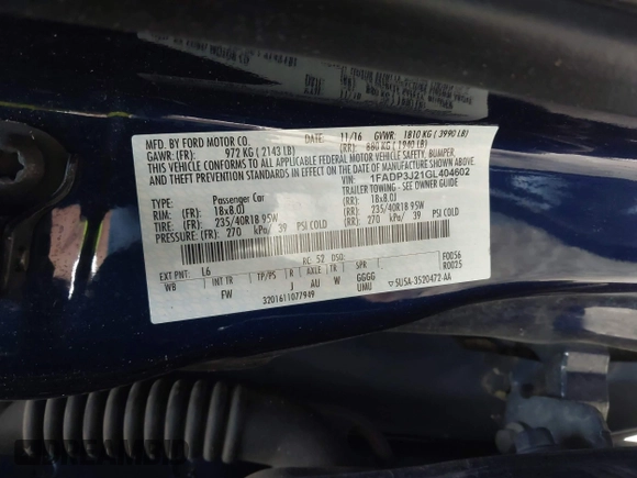 2016 Ford Focus Titanium with VIN 1FADP3J21GL404602, listed as a IAAI auction lot 42270177 with 118,369 mi miles and . Bid and sale history available at DreamBid. Image 9.