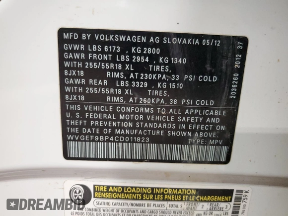 2012 Volkswagen Touareg Exec with VIN WVGEF9BP4CD011823, listed as a Copart auction lot 84063034 with 110,694 mi miles and Non Repairable. Bid and sale history available at DreamBid. Image 13.